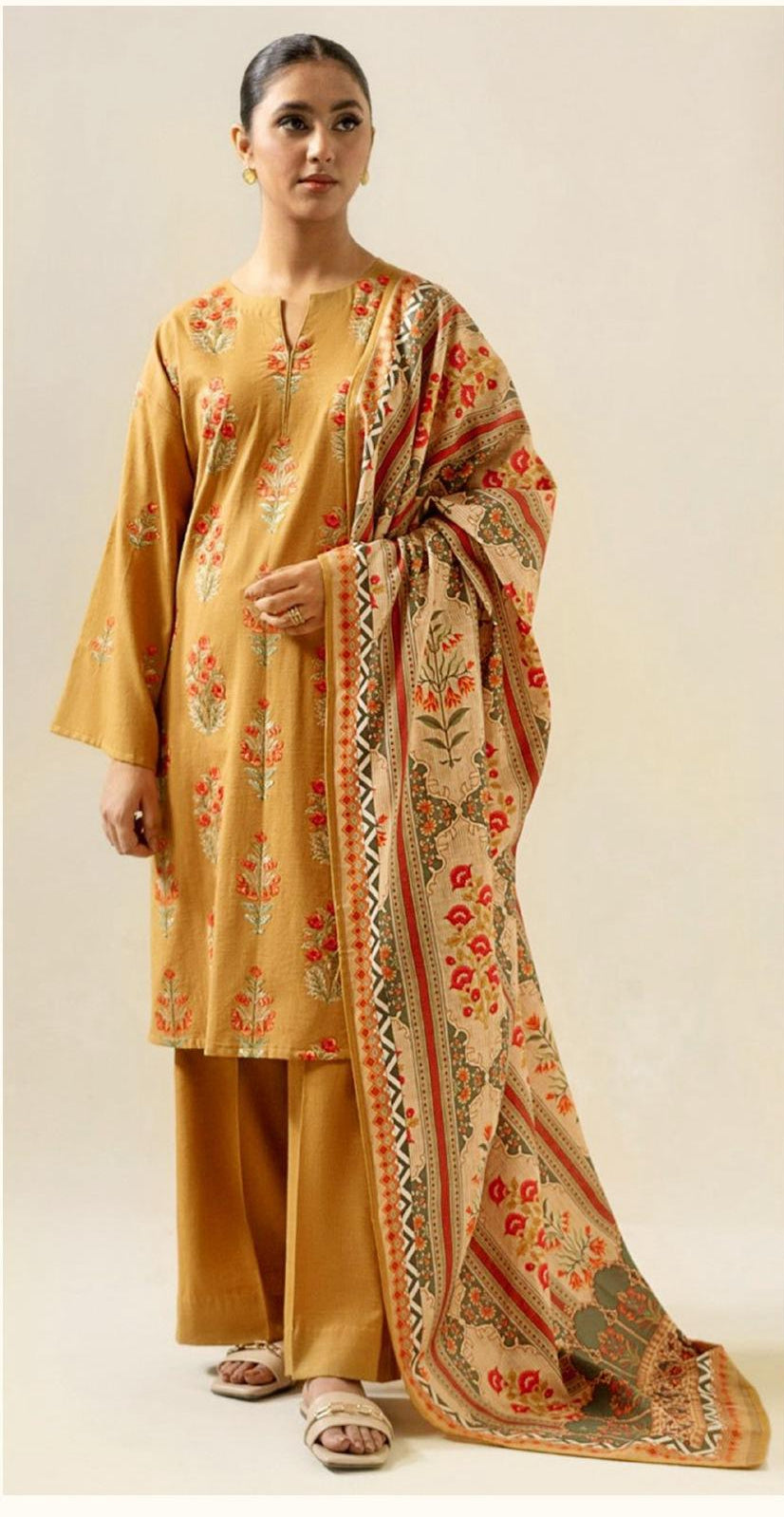 Sapphire Embroidered Mustard Lawn Three-Piece Suit SAPPHIRE LAWN  WITH  DIGITAL Diamond DUPATTA