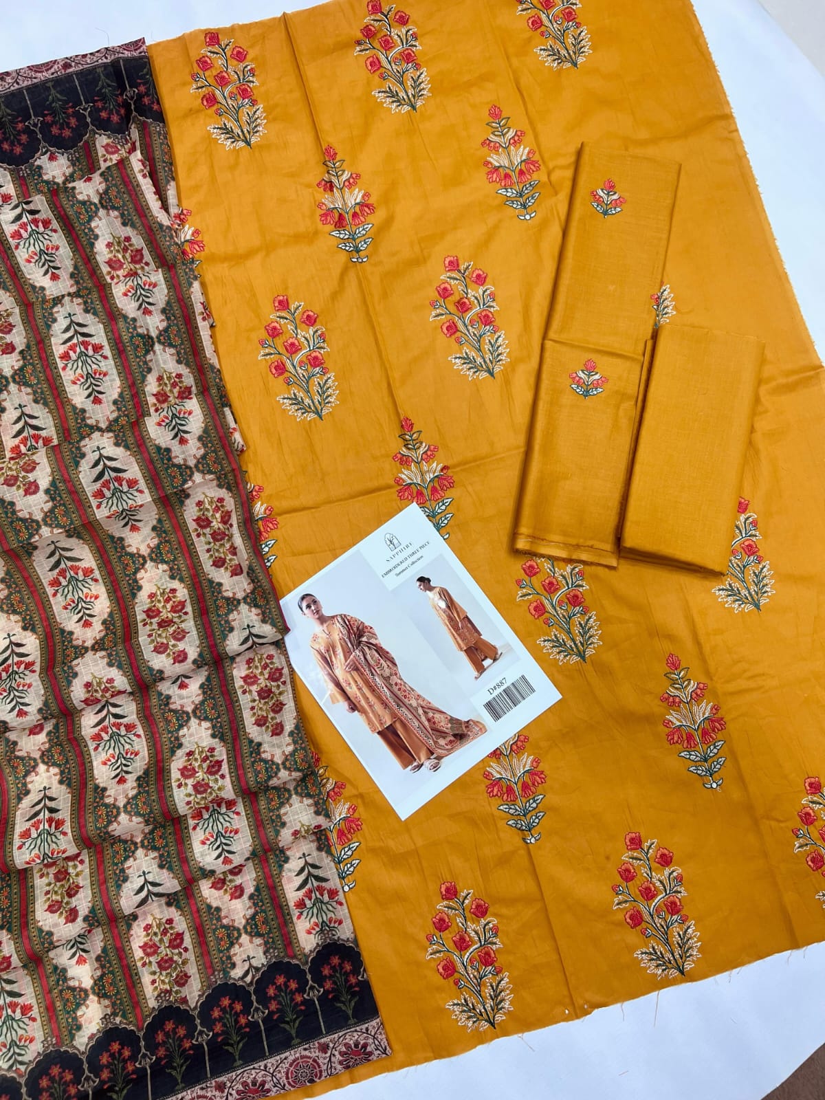 Sapphire Embroidered Mustard Lawn Three-Piece Suit SAPPHIRE LAWN  WITH  DIGITAL Diamond DUPATTA