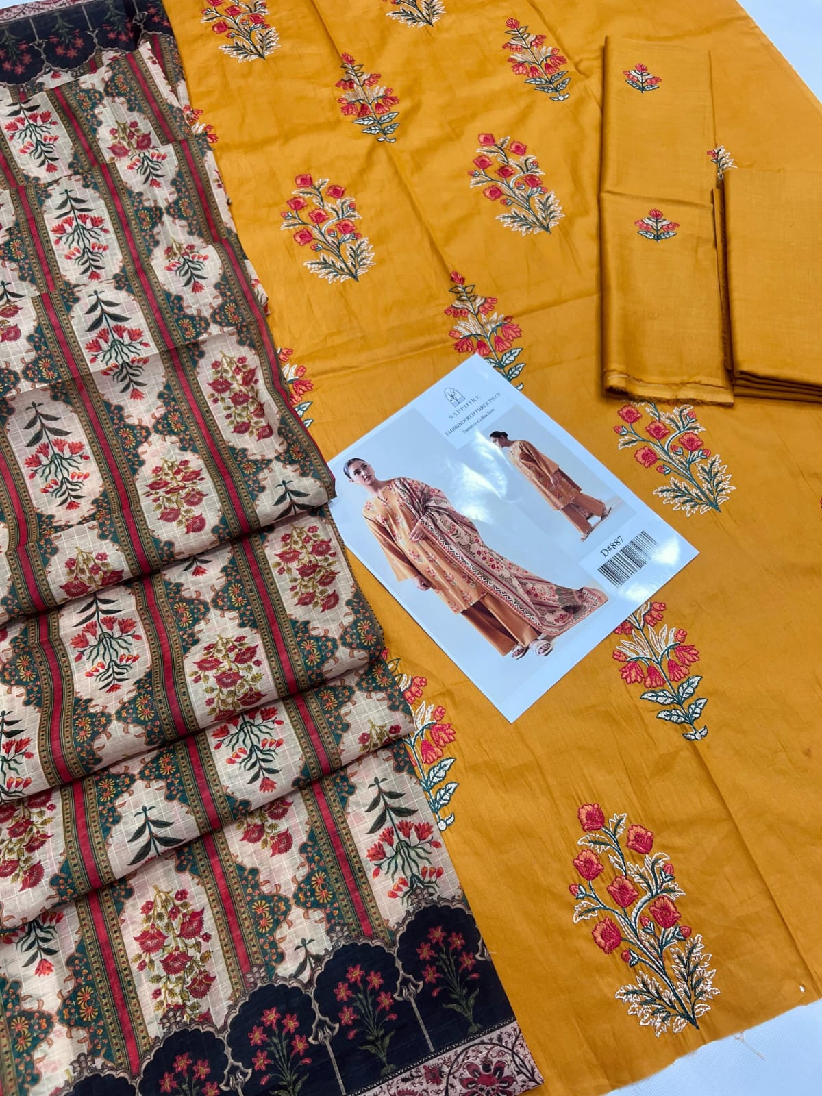 Sapphire Embroidered Mustard Lawn Three-Piece Suit SAPPHIRE LAWN  WITH  DIGITAL Diamond DUPATTA