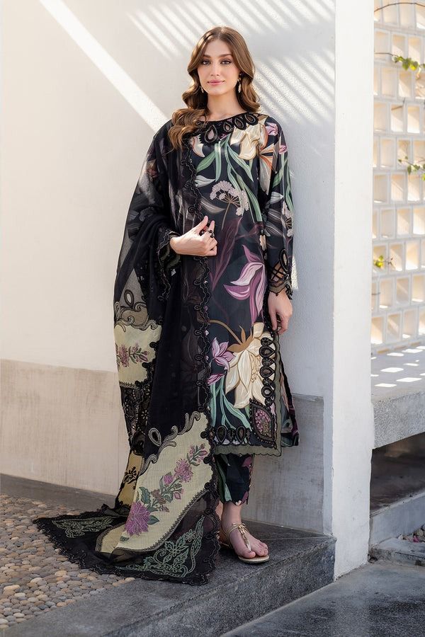 BAROQUE PATCHES with 4 Side Lace Chiffon Dupatta Fabric: 9070 Lawn Three Piece Suit