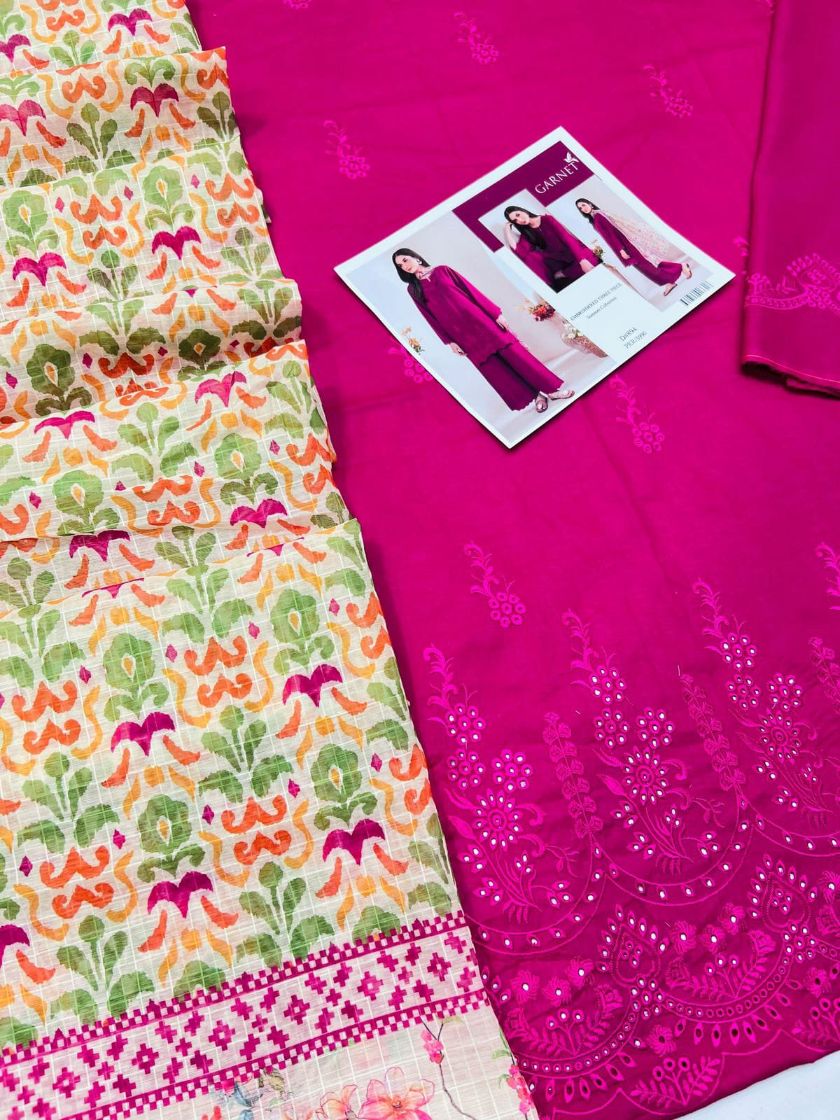 MOST DEMANDING ARTICLE GARNIT LAWN  WITH  DIGITAL Diamond DUPATTA 3 piece suit unstitched
