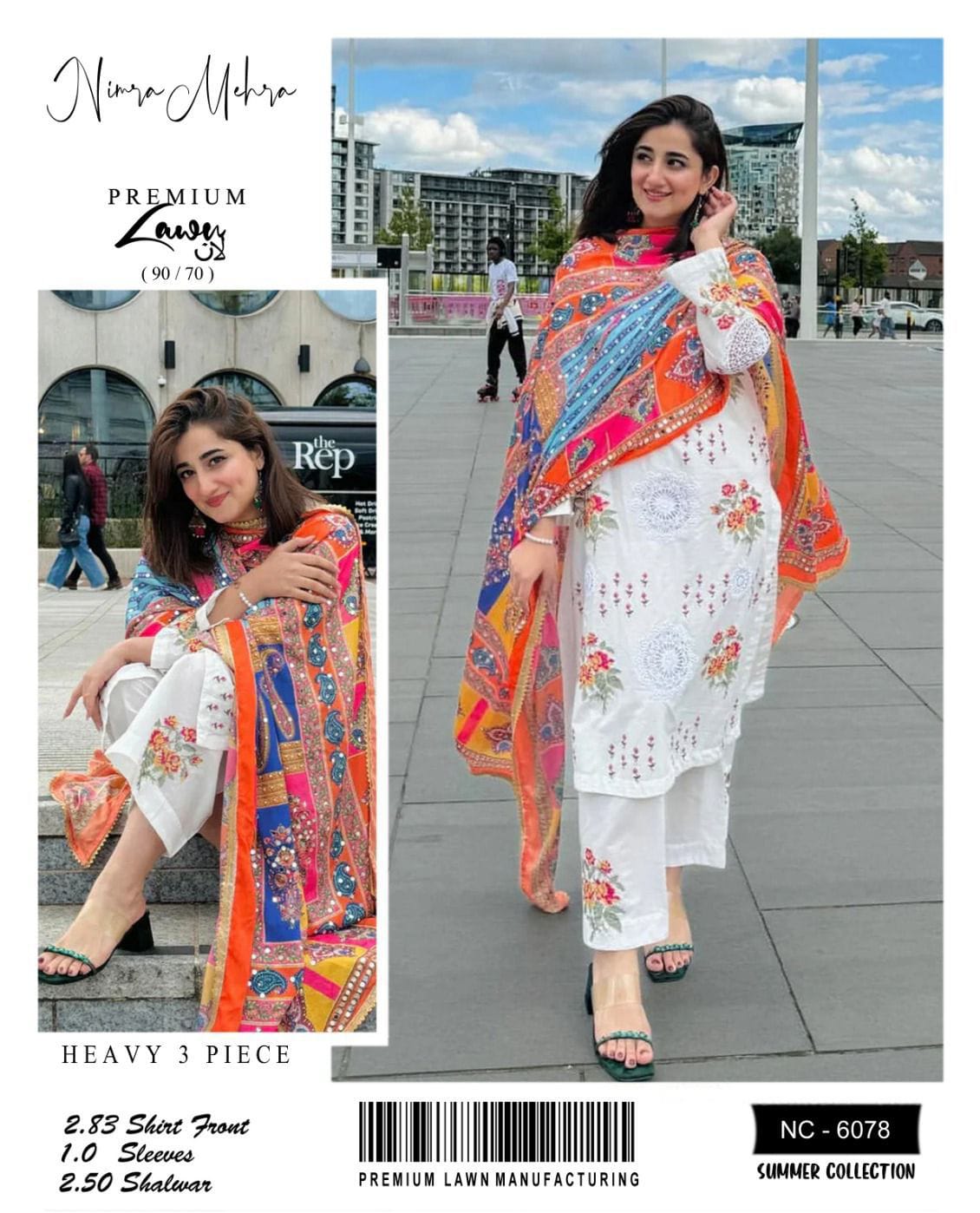 SUMMER COLLECTION 2025 🍂NIMRA mehra 6078🍂 3 piece suit unstitched ✔️ With Catalog & Bag