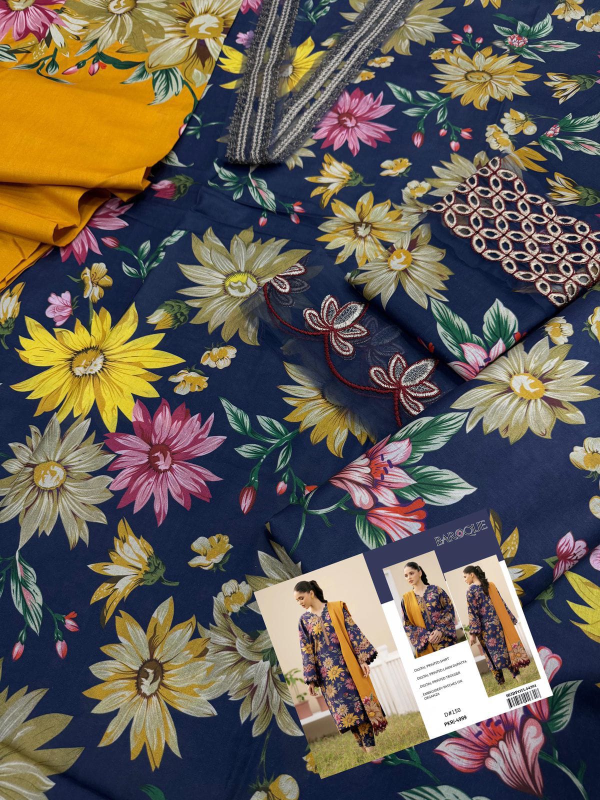 BAROQUELAWN PATCHES WITH LAWN DUPATTA 3 piece suit unstitched