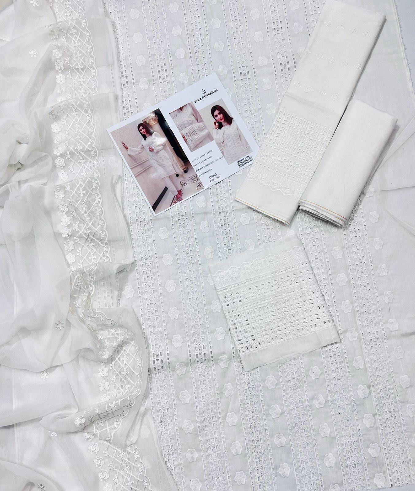 Zara Shahjahan White Chikankari Embroidered Lawn Suit
