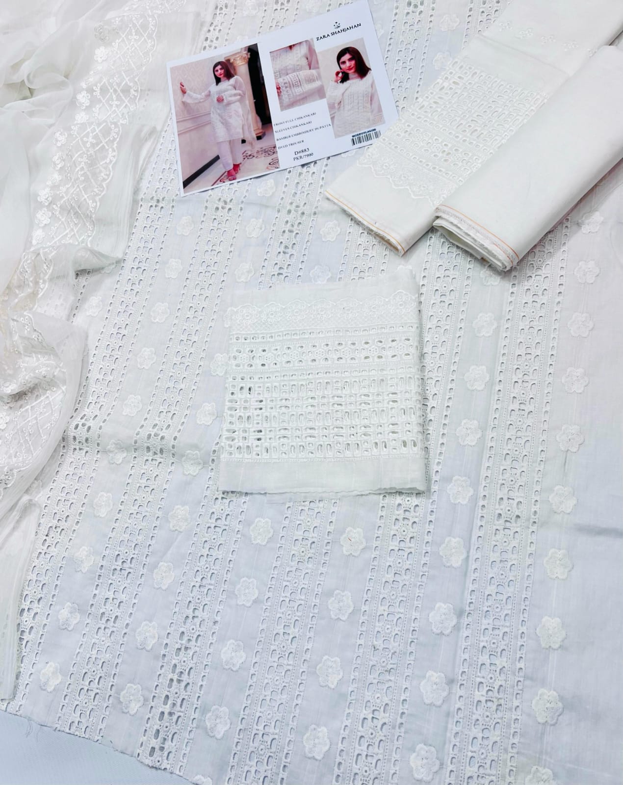 Zara Shahjahan White Chikankari Embroidered Lawn Suit