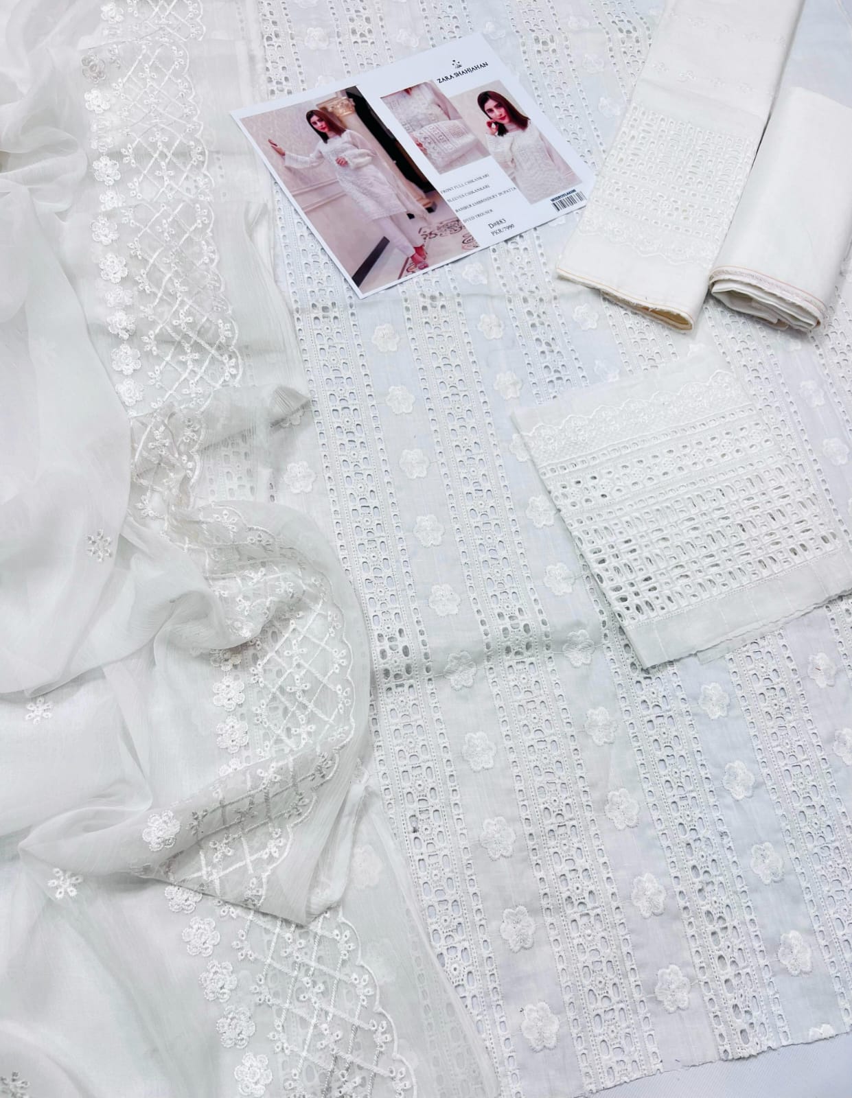 Zara Shahjahan White Chikankari Embroidered Lawn Suit